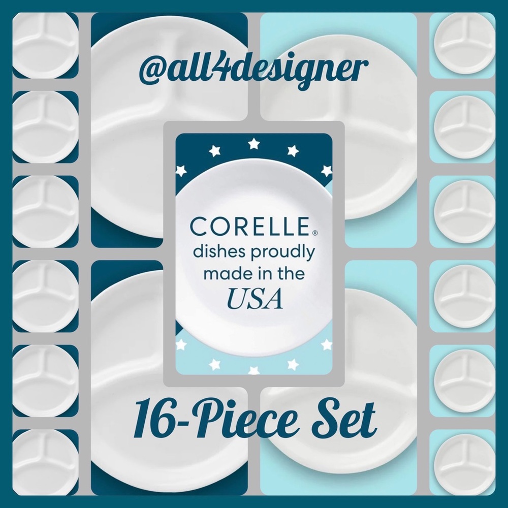 Corelle- New Set of 16 Corelle Winter White Frost, Divided Plates Lunch & Dinner